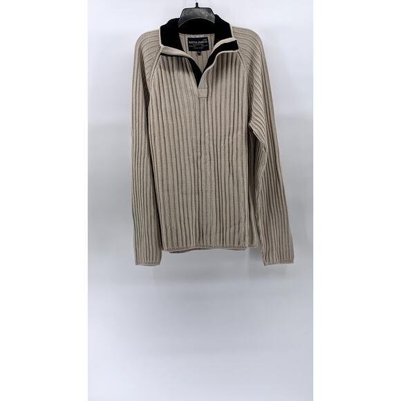 NÁUTICA JEANS CO. Men’s Vintage Beige Ribbed Quarter-Zip Knit Sweater SZ XXL - Picture 1 of 11